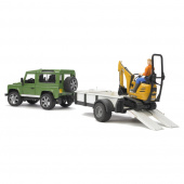 Bruder Land Rover Defender med trailer inkl. JCB Minilæsser + figur