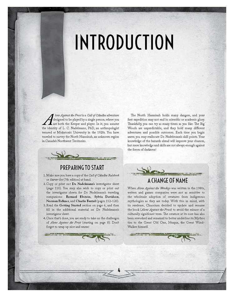 Call Of Cthulhu RPG: Alone Against the Frost