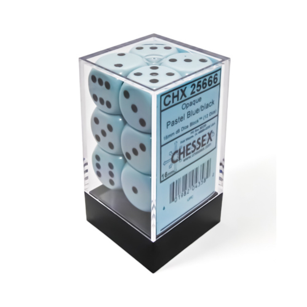 Dice Set D6 Opaque Pastel Blue/Black 16 mm