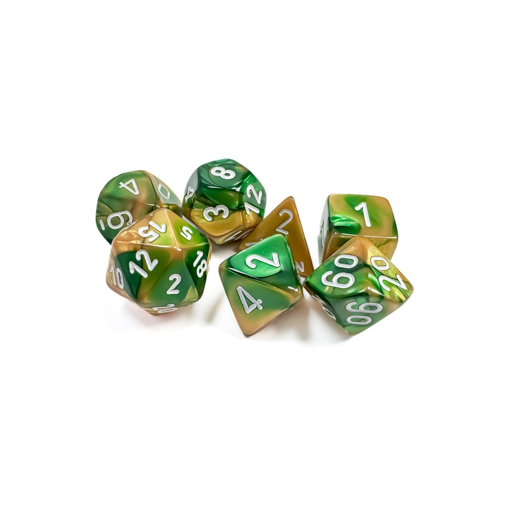 Dice Set 7 Gemini Gold-Green/White
