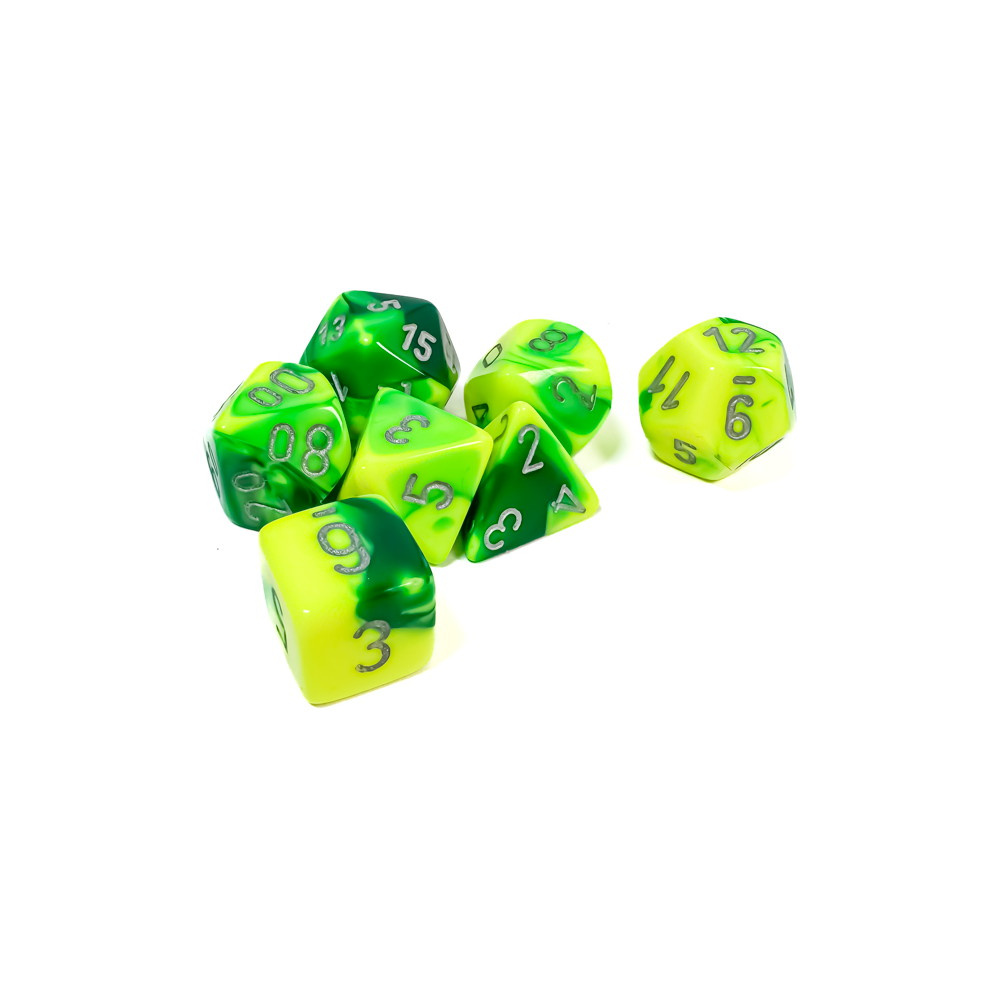 Dice Set 7 Gemini Green-Yellow/Silver