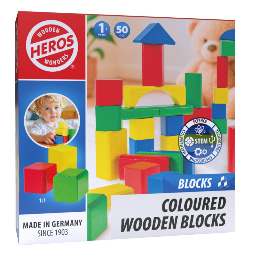 Wooden Wonders - Coloured Wooden Blocks 50 dele