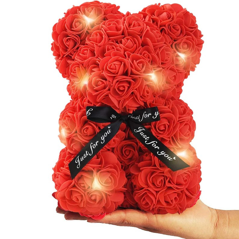 Rosenbamse med LED-lysstreng